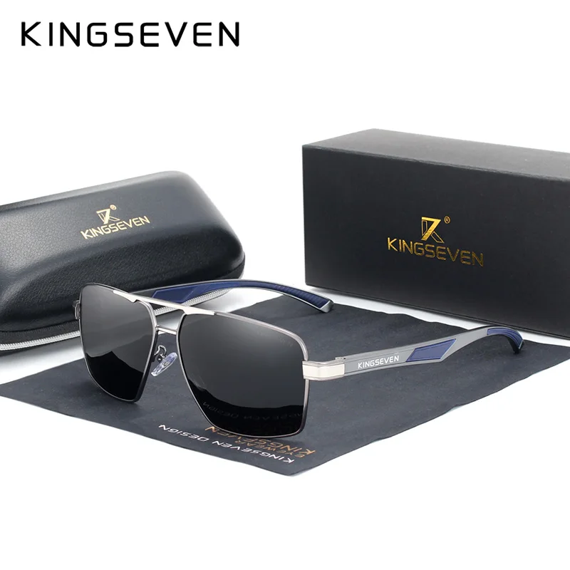 KINGSEVEN, новинка, поляризованные мужские солнцезащитные очки, квадратная алюминиевая оправа, мужские солнцезащитные очки для вождения, рыбалки, Zonnebril N7719 - Цвет линз: Gun Gray