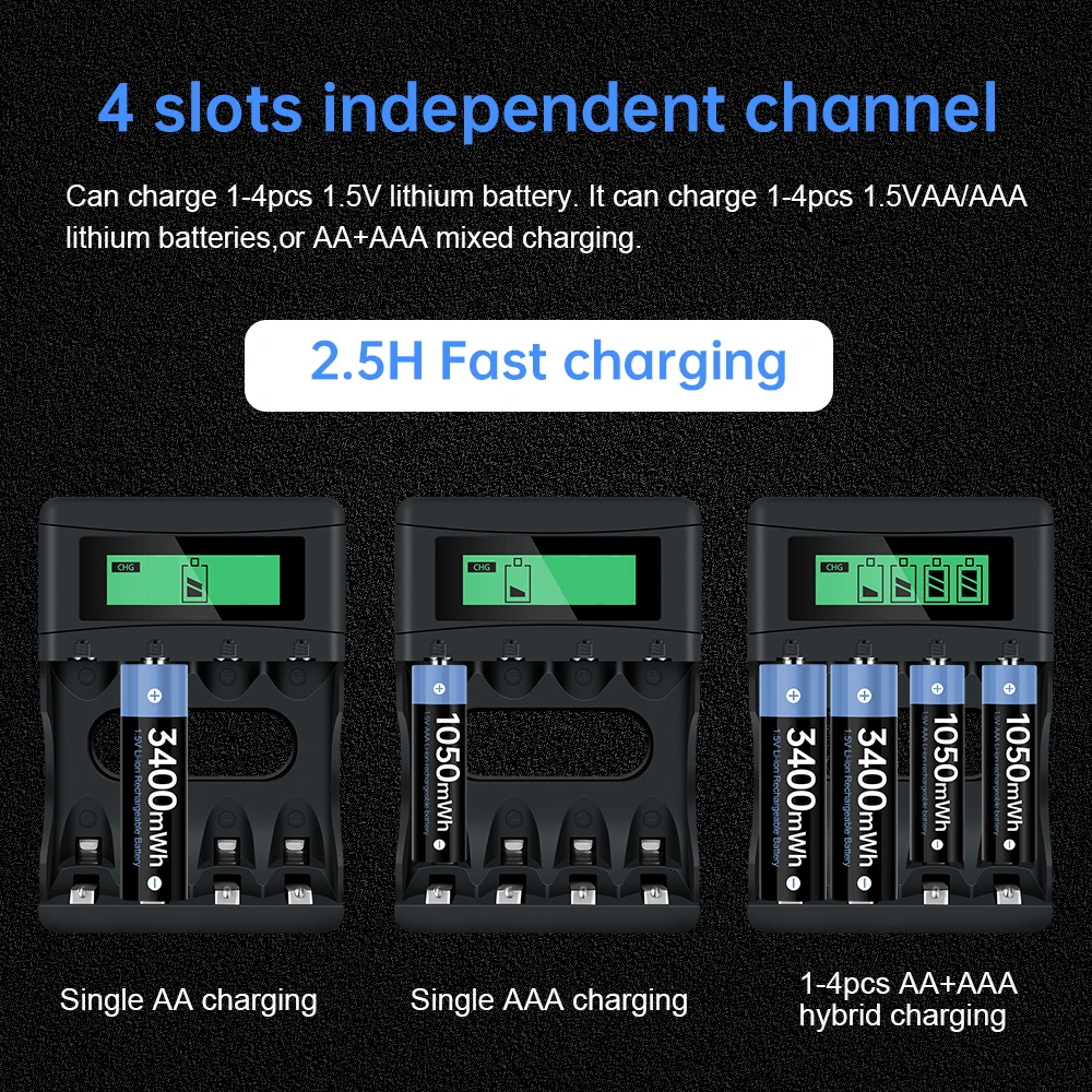 Bateria recarregável 3400mwh 1.5v aa da bateria