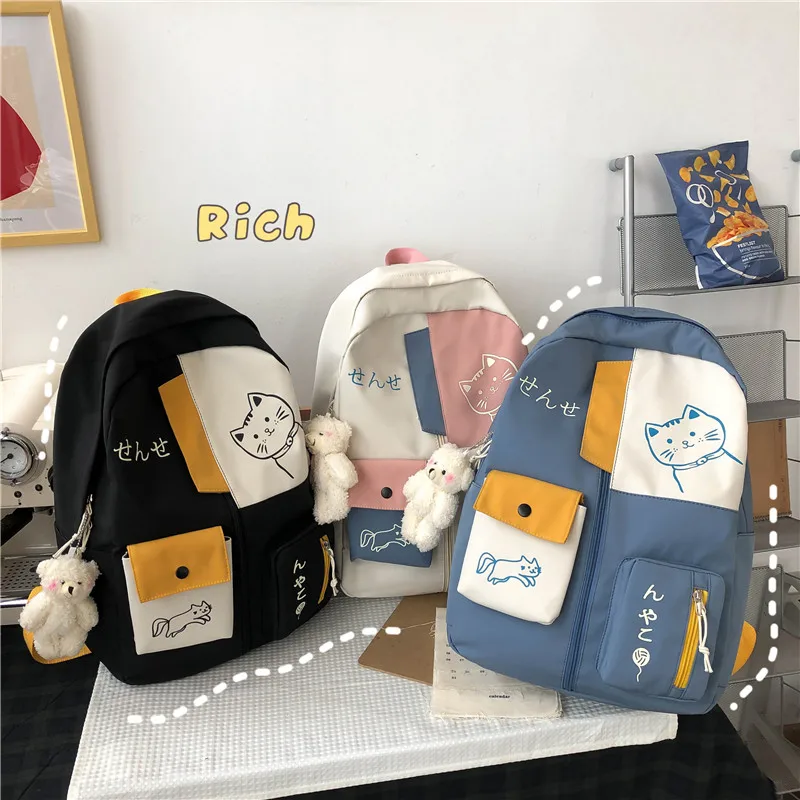 Japanese Women Backpack New Kawaii Patchwork Female Large Capacity Waterproof Nylon Shoulder School Bag Preppy Mochila Bolsa 4