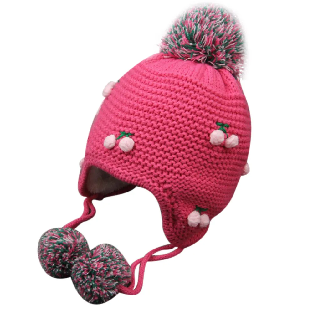 Hot pink Зимние Детские шапки-ушанки для девочек и мальчиков персикового цвета детская шапка вязаная шапка холодной Кепка, теплая зимняя шапка для детей Лыжная Шапочка Капот muts czapka zimowa - Цвет: Hot pink