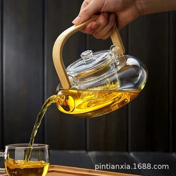 

Bamboo-wood Glass Tea-making Teapot Hand-thickened Tea Pot with Filter Liner Flower Can Be Heated By Electric Pottery Oven