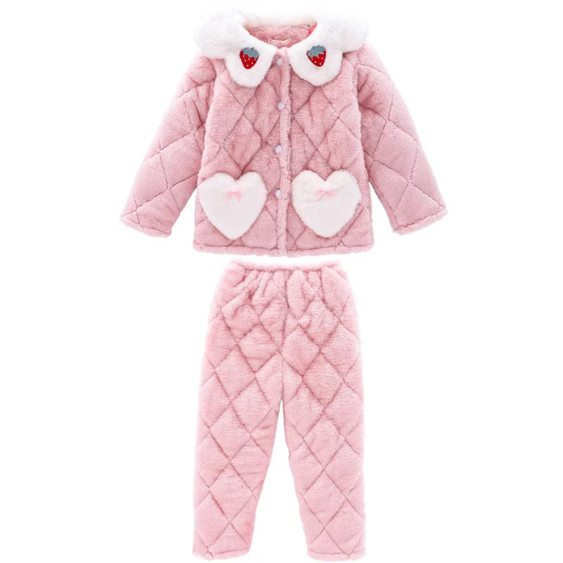 

MudiPanda Pyjamas Kids Winter Home Pajamas Set For Toddler Girls Children 2020 Three-Layer Plus Velvet Warm Clothing Set