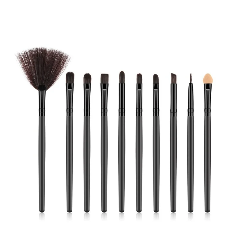 10 pcs black 1 шт., контур для глаз, мягкая кисточка для макияжа, натуральная козья шерсть, тени для век, растушевка, форма пламени, инструмент для макияжа, блендер, кисть для теней для носа - Handle Color: 10 pcs black