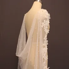 Bolero de boda de perlas de alta calidad, capa de encaje larga de 2,5 metros, con borde de encaje, chaqueta de novia de marfil blanco, accesorios de boda