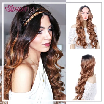 

HUAYA Women's Long Natural Curly Deep Wave Wig High Temperature Fiber Synthetic Wig Dark Root Natural Black ombre Brown Wig
