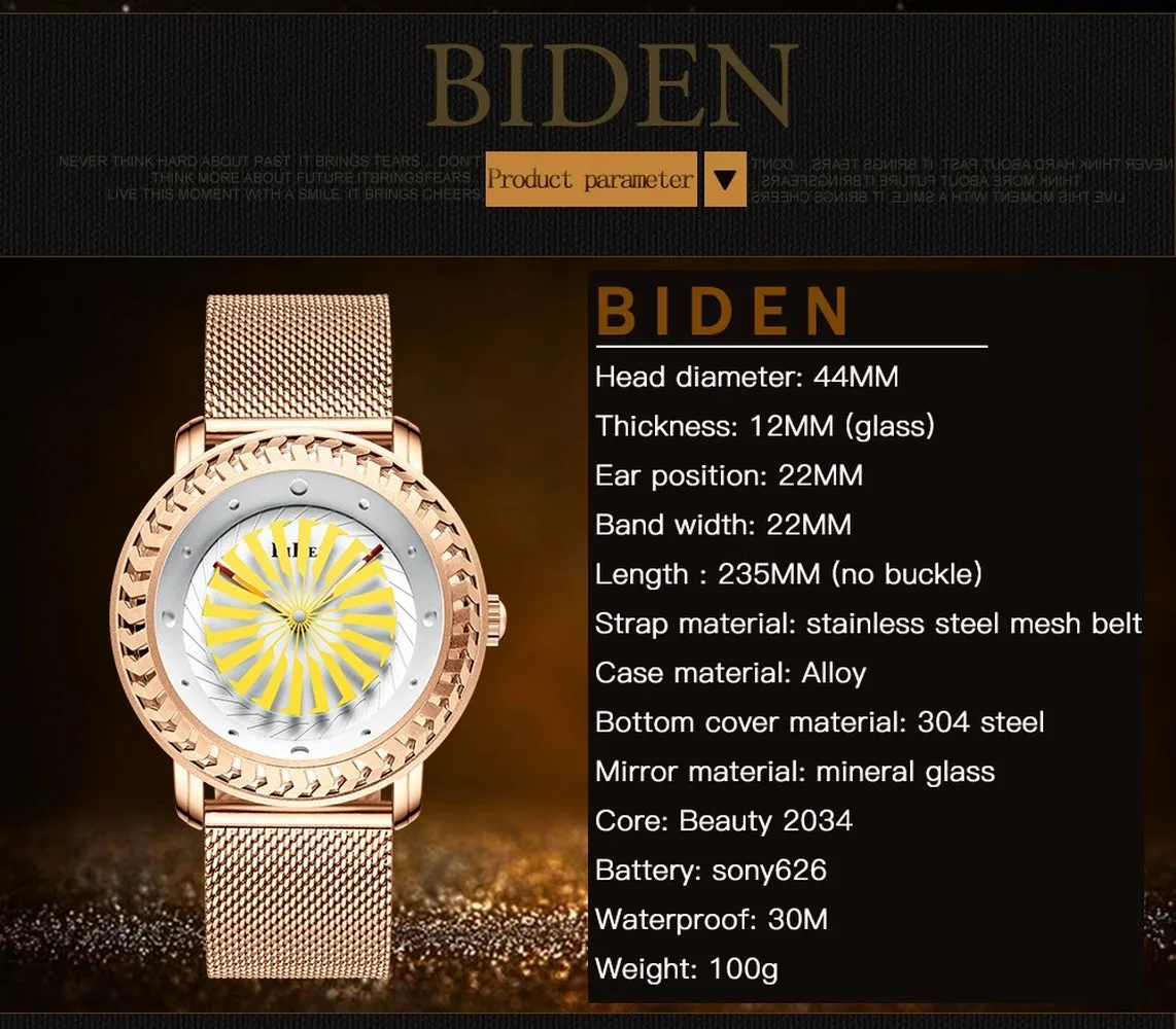 High Quality BIDEN Quartz Watch Sport Vintage Men Personality Wristwatch 30M Waterproof Christmas Gift Turbine Face Watch