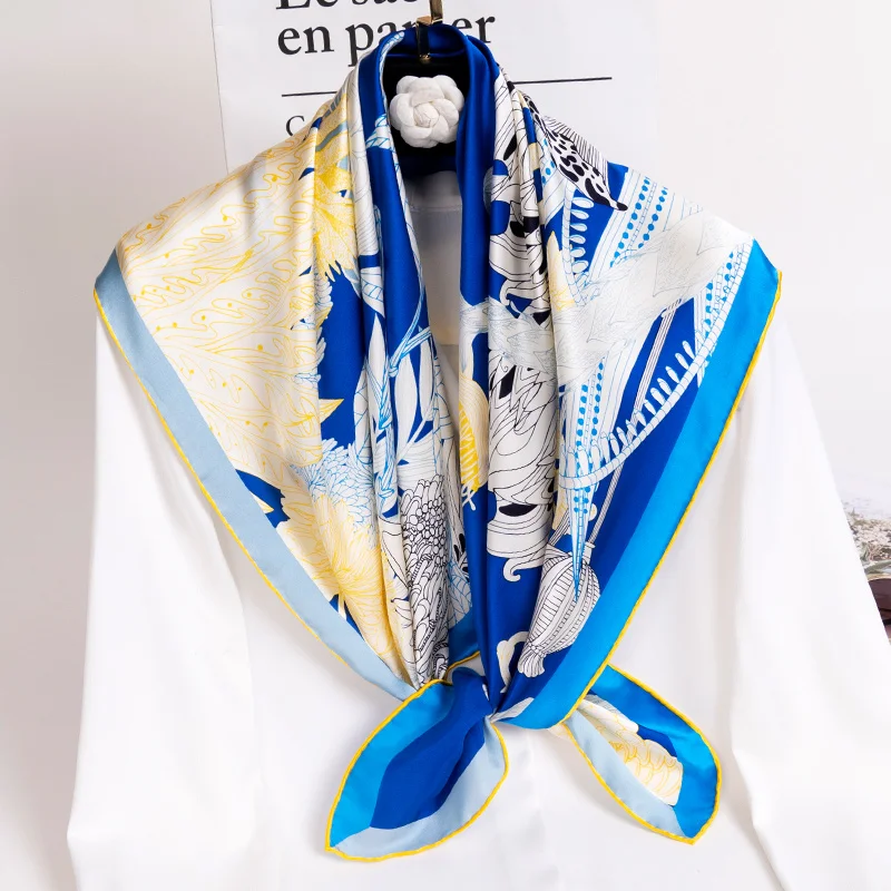 100% Pure Silk Square Scarves Women Silk Bandana Foulard Cheveux Print Headscarf Hangzhou Silk Neckscarf Echarpe Femme 88x88cm