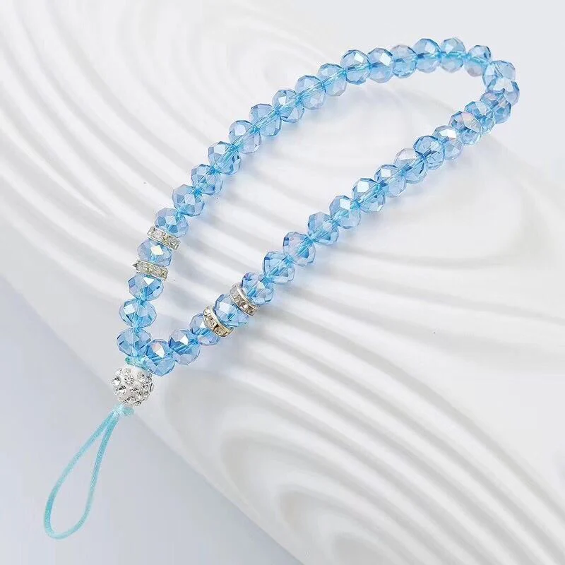 Sky Blue Универсальный ремешок для телефона, Модный Блестящий браслет с кристаллами и бусинами, ремешок для ключей, брелок для iPhone X, samsung, веревка для телефона - Цвет: Sky Blue