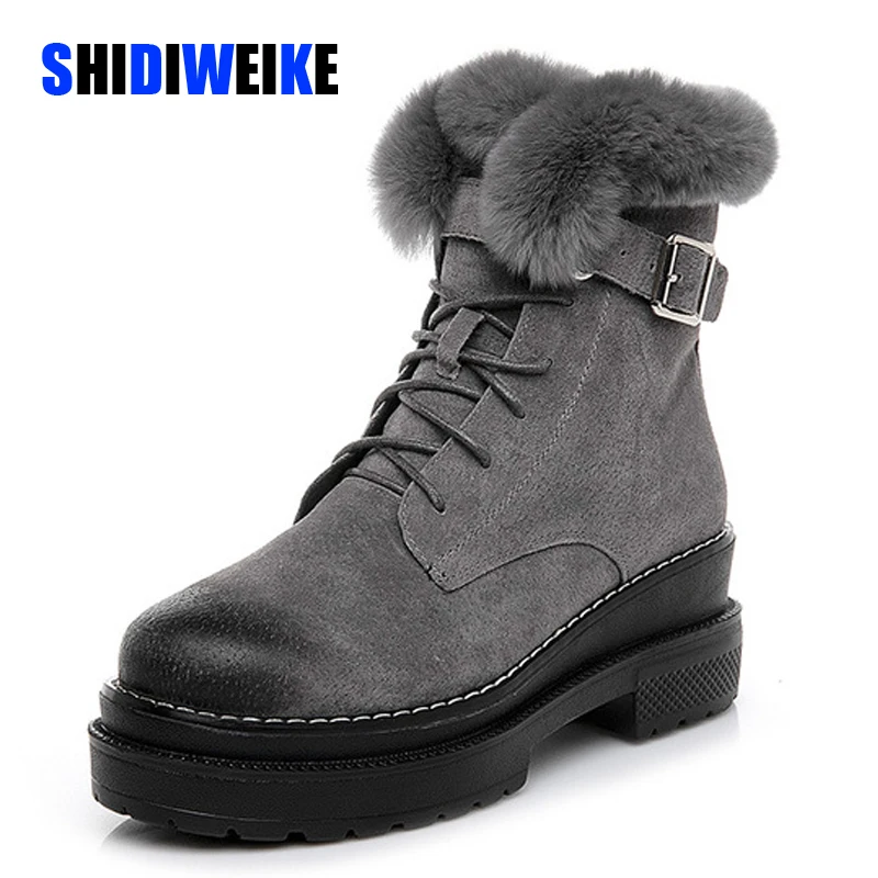 

High Top Ankle Boots Woman Rabbit Fur 2020 Winter Quality Genuine Leather Female Fahsion Snow Boots Platform Winter Shoes g984