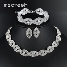 Mecresh Стразы для глаз Форма Свадебные Ювелирные наборы для женщин Серебряный цвет кристалл свадебное ожерелье серьги браслет набор TL601+ SL4