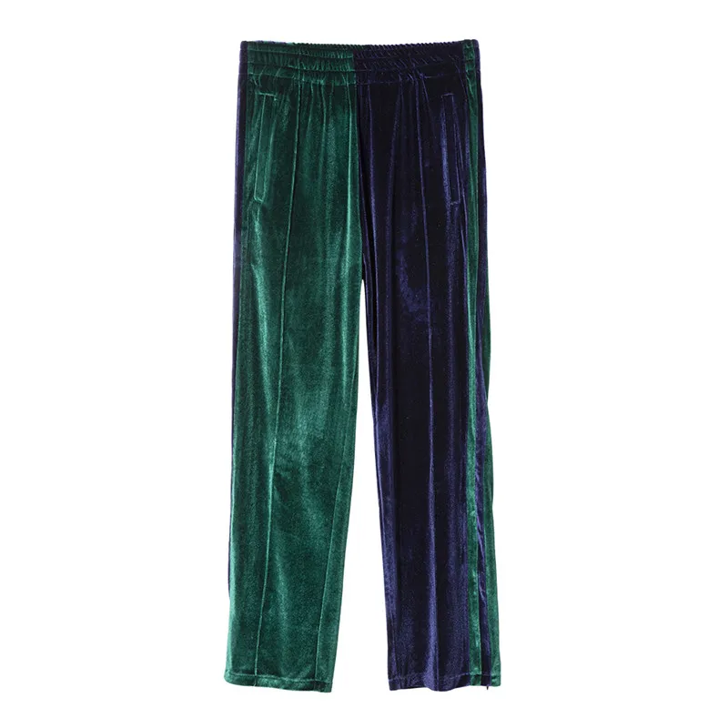 Темные значки бархатные широкие брюки для мужчин эластичный пояс лодыжки молния Лоскутные мужские брюки уличные брюки для мужчин - Цвет: green pants