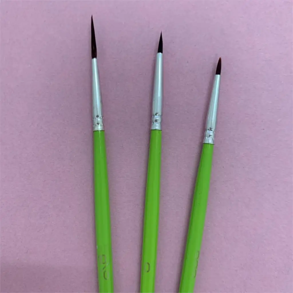 3pcs Green pointed Nylon Hair Wooden Handle Watercolor Paint Brush Set for Kids Student Art Supplies