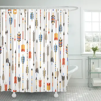 

Pattern Ethnic Indian Arrows in Native Feather Navajo Border Shower Curtains Waterproof Polyester Fabric 72 x 78 inches with Hoo