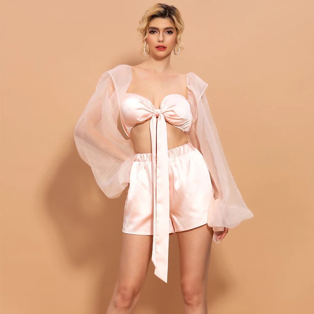 Женский комплект из 2 предметов Yesexy короткий Топ без бретелек с открытыми плечами