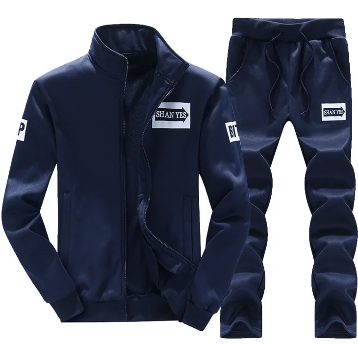 SHO89 Navy Теплый спортивный костюм, комплект, повседневные толстовки, мужская спортивная одежда, 2 предмета, куртка, брюки, роскошные спортивные костюмы, Мужская брендовая спортивная одежда, спортивные комплекты 4XL - Цвет: SHO89 Navy
