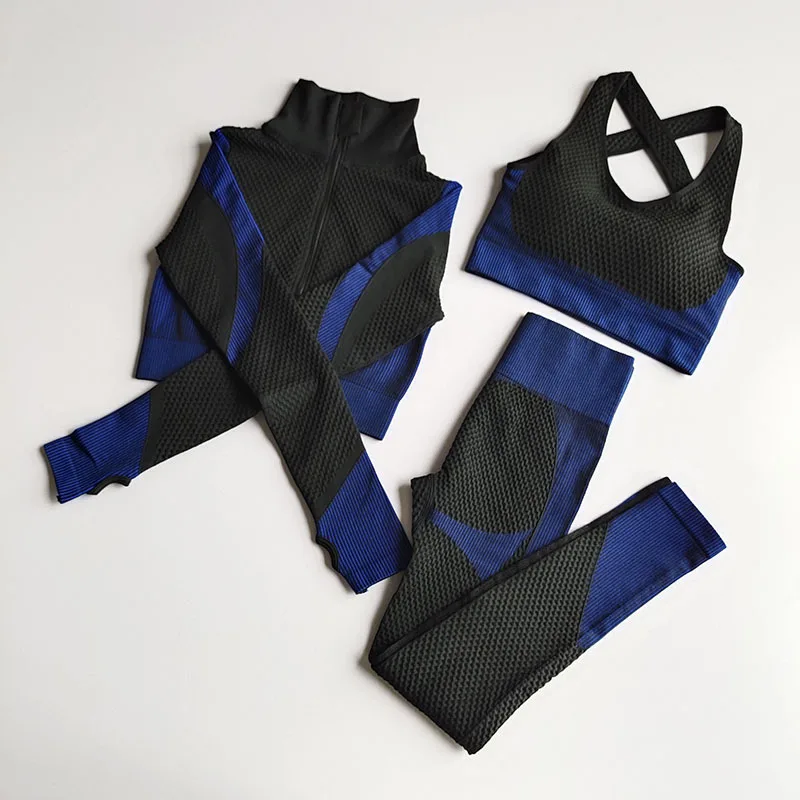 3pcs Sets Women Yoga Set  Workout Clothes for Women Sports Bra&zipper Top&yoga Pants Gym Wear Workout Clothes