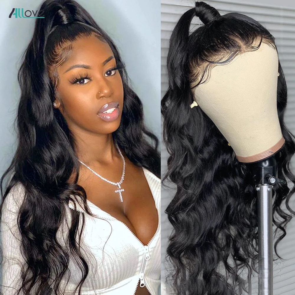 Allove-Peluca de encaje completo para mujer, peluca con malla frontal de encaje frontal 13X4, pelucas de cabello humano brasileño, peluca de pelo con cierre 4X4