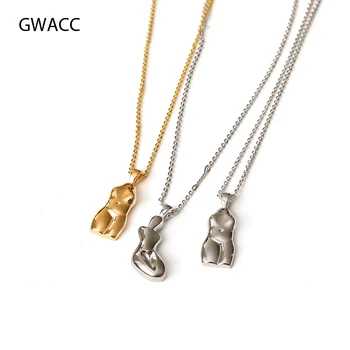 

INKDEW Abstract Human Body Shape Necklace Pendant Silver Gold Color Artistic Minority Design INS Minimalist Fashion Accessories