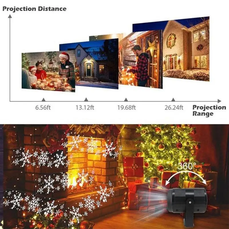 Indoor and Outdoor LED Snowflake Lights Waterproof Snowfall Projector Christmas Atmosphere Holiday Family Party SpecialLights