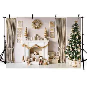 

New Indoor Christmas Tree Photography Backdrop Christmas Backgrounds Fireplace Backdrops Decor Photocall Backdrop Photo Studio