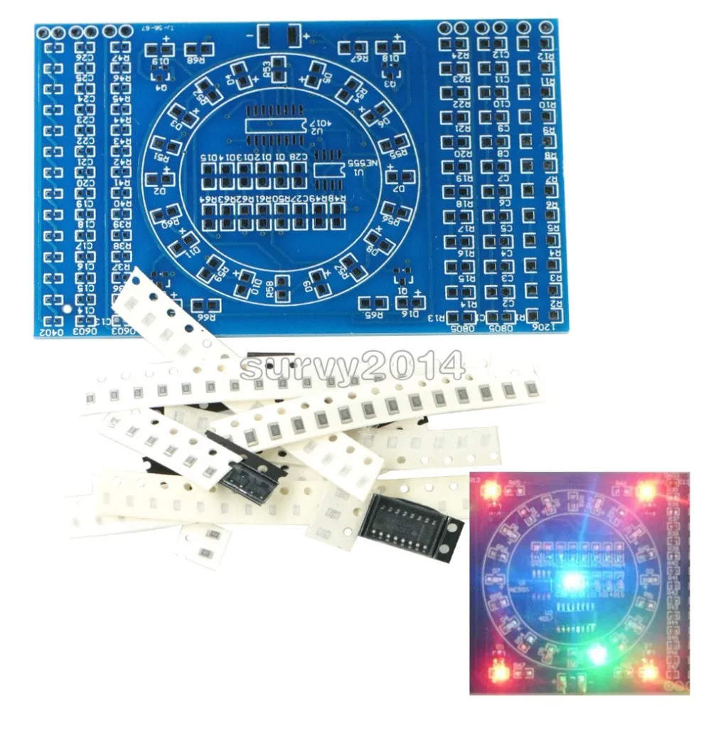 CD4017 вращающийся светодиодный SMD NE555 пайка практический Совет DIY Kit Fanny Skill обучение электронный набор