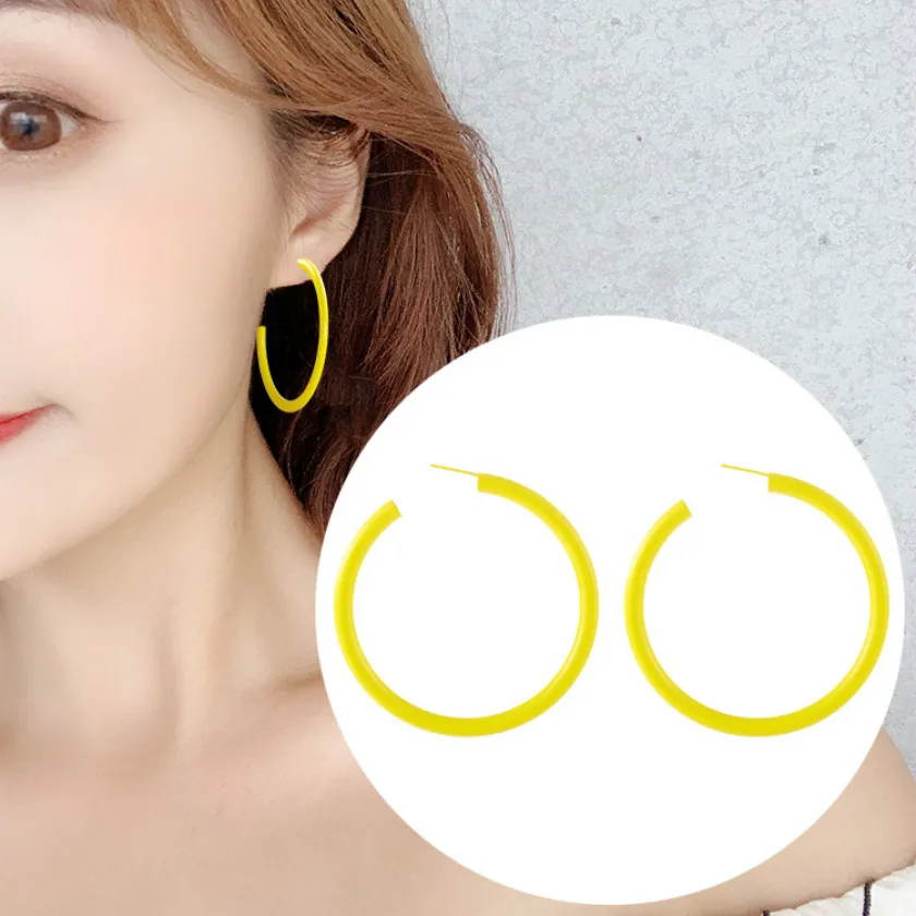 

Korean Fashion Jewelry Wild Net Red Cold Wind Yellow Circle Earrings Bohemian Big Ear Ring Female Luxury Earrings