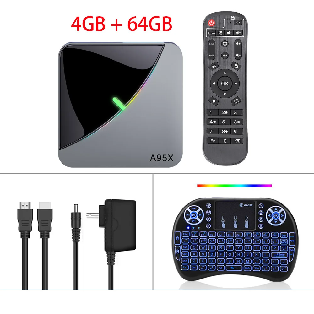 ТВ приставка Crenova Android 9,0 S905X3 6 RGB огней 4G DDR3 32EMMC 2,4G/5G WiFi HDMI 2,1 USB2.0 Youtube Netflix Google телеприставка - Цвет: 4G 64G I8 keyboard