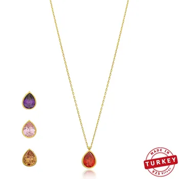 

Drop Shape Quartz Stone Minimalist Design Turkish Handmade 925 Sterling Silver Necklace