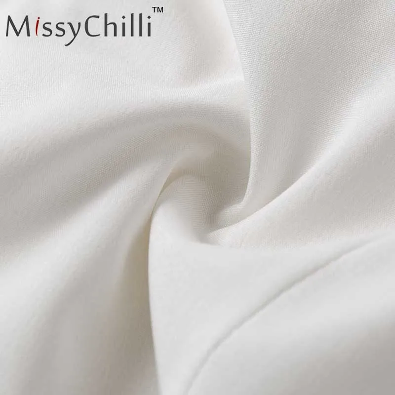 MissyChilli выдалбливают Вышитые белая офисная блузка рубашка для женщин с длинным пышным рукавом Блузка Весна сексуальный элегантный клуб короткий топ