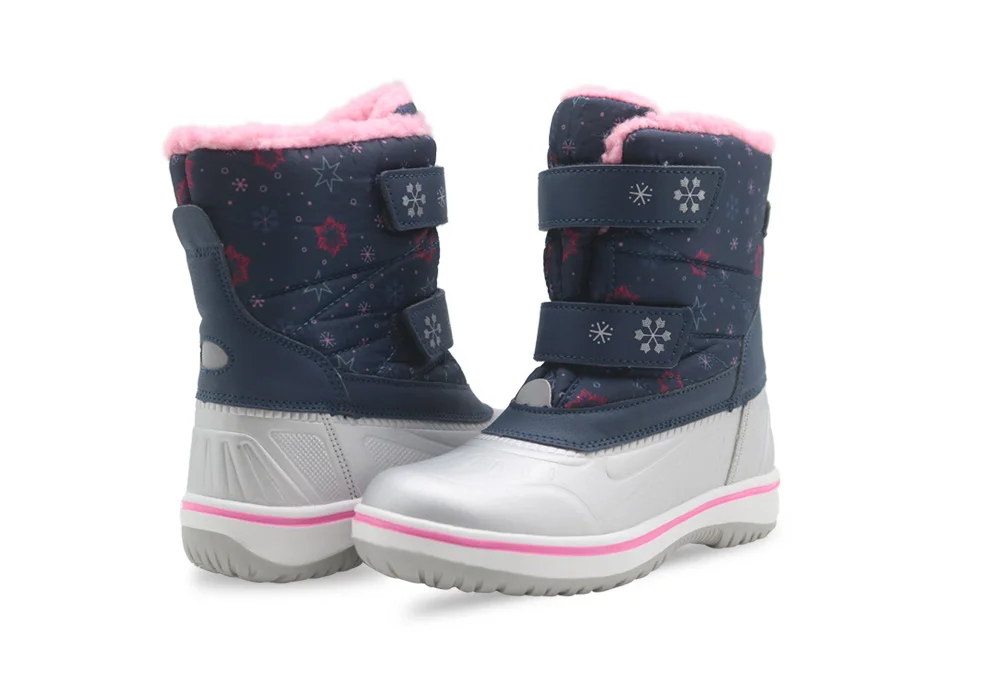 Apakowa/Водонепроницаемые зимние ботинки для мальчиков и девочек; детская зимняя обувь до середины икры с флисовой подкладкой; цвет черный, темно-синий, серый; для прогулок и пеших прогулок