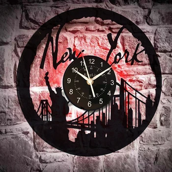 

New York City led Vinyl Record Wall Clock - Get unique living room wall decor - Gift ideas for friends, teens, men and women