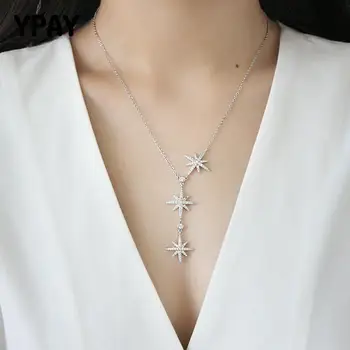 

YPAY Trendy 925 Sterling Silver Star Necklace For Women High Quality Luxury Adjustable Chains Jewelry For Party Gift YMN001