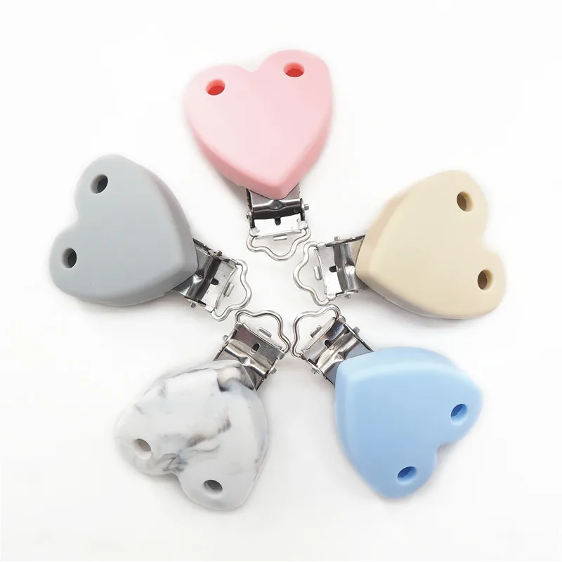 Heart with 2 holes Chenkai 10 шт. силиконовый Прорезыватель для зубов с прищепкой Микки Маус DIY Круглый Медведь звезда детское кольцо для соски держатель цепи пустышка для младенца клипсы для игрушек - Цвет: Heart with 2 holes
