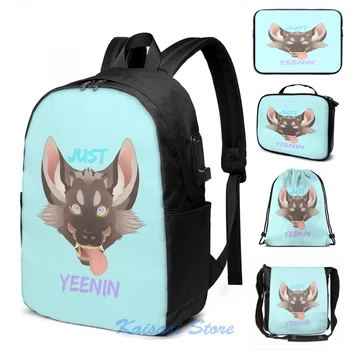 

Funny Graphic print Just Yeenin-Striped hyena USB Charge Backpack men School bags Women bag Travel laptop bag