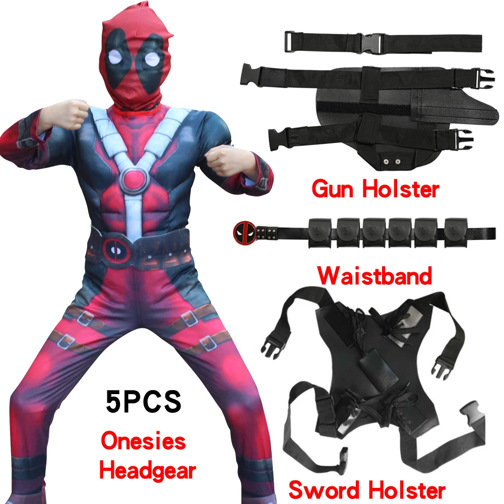 

Halloween Kid Muscle Deadpool Costume Mask Superhero cosplay Suit Boy One Piece Full Bodysuit Halloween kid costumes for party