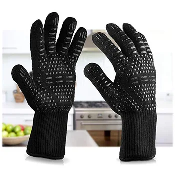 1 Pair Heat Resistant  Oven Gloves 1470 F Thick Silicone Oven Mitts Cooking Baking Barbecue  BBQ Grill Mittens Kitchen Gloves 1