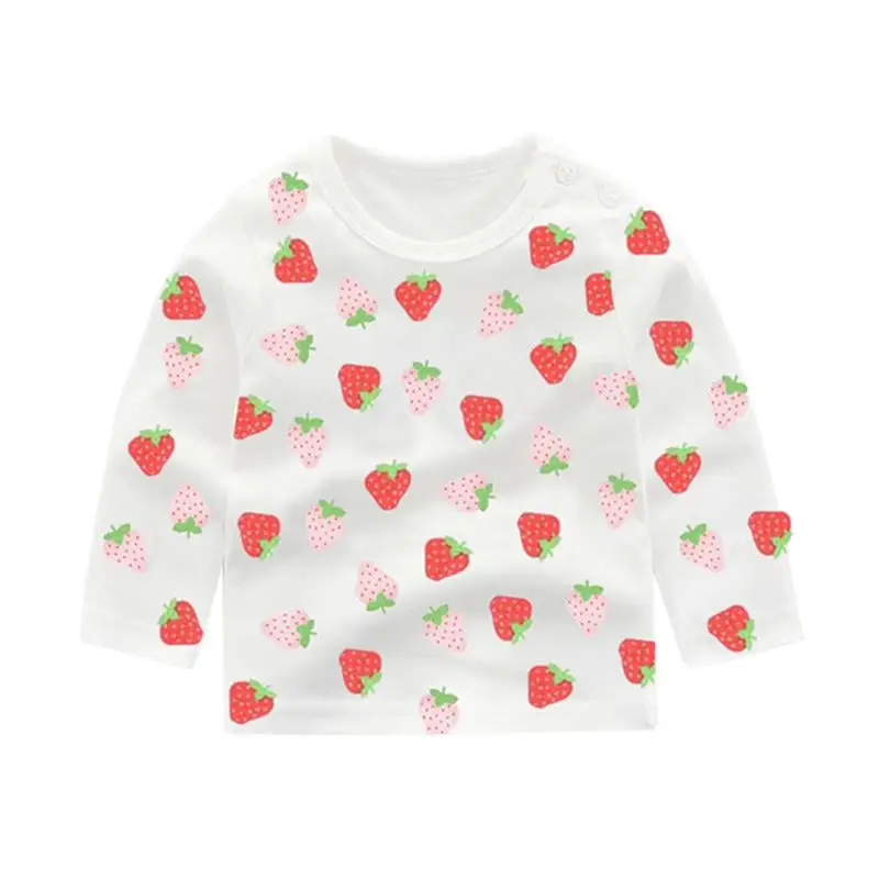 strawberry Осенняя одежда для младенцев, Повседневная рубашка для маленьких мальчиков и девочек топы в полоску с длинными рукавами и цветочным рисунком в горошек для маленьких девочек, Рубашки детские топы - Цвет: strawberry