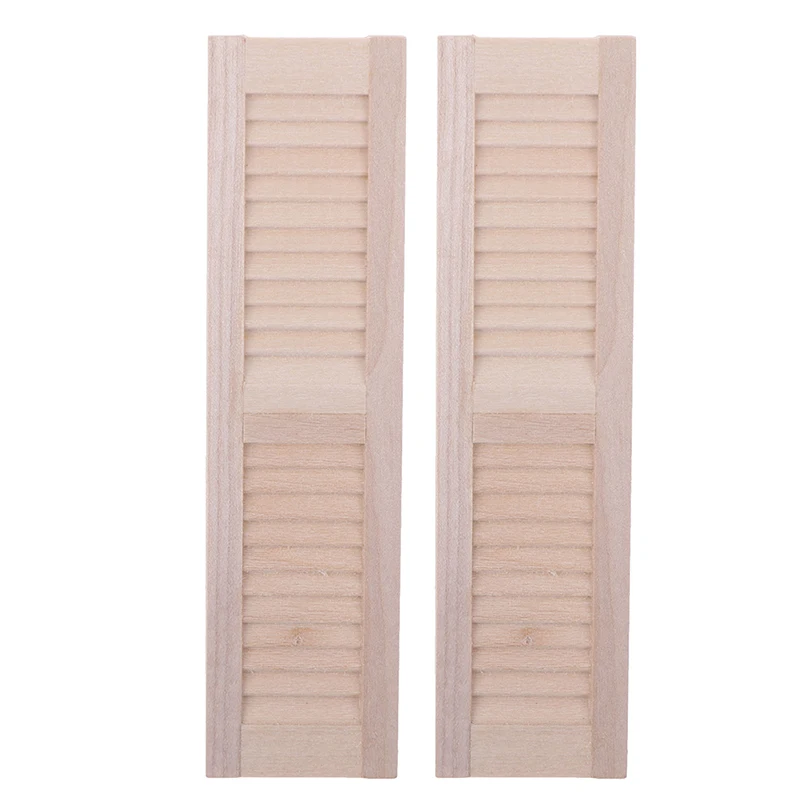 2Pcs/Set DIY 1/12 Scale Window Miniature Dollhouse Wooden Shutters Furniture Accessory Toy