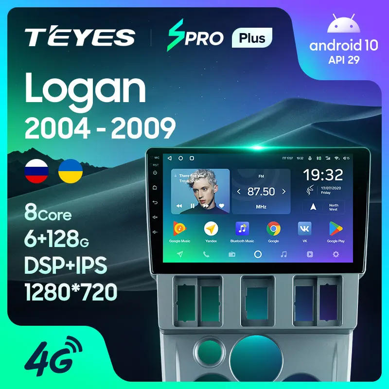 TEYES SPRO Plus Штатная магнитола For Рено Логан Renault Logan 1 2004 2009 Android 10 до 8 ЯДЕР 4 + 64ГБ 32EQ DSP