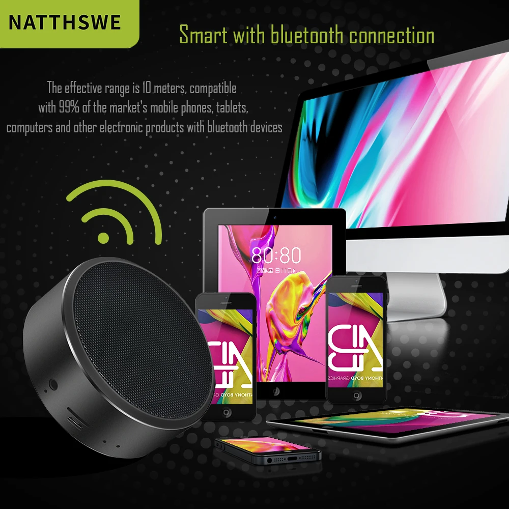 NATTHSWE стерео музыка портативный мини Bluetooth динамик беспроводной Hifi динамик сабвуфер громкий динамик аудио подарок поддержка TF