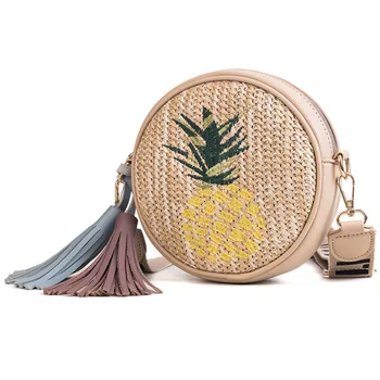 

Embroidery Girl Woven Round Straw Rattan Bag Womens Shoulder Handbags and Purses