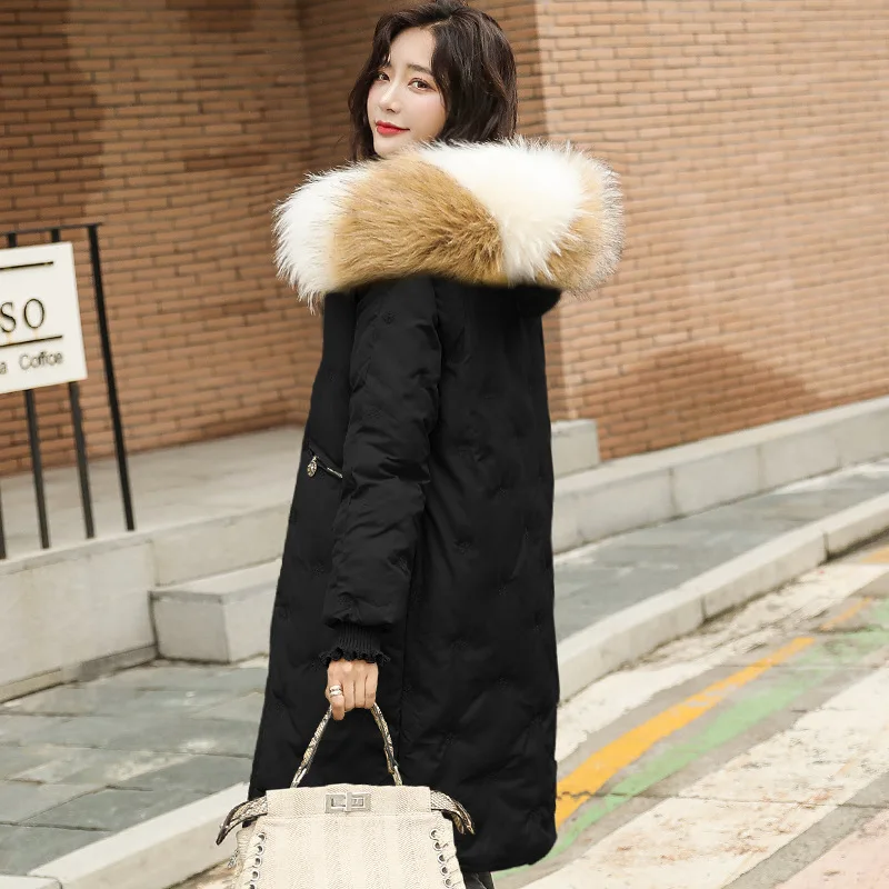 

Mid-length Large Fur Collar down Jacket Cotton-padded Clothes Women's 2019 Winter New Style Embroidered Thick Casual Cotton Jack