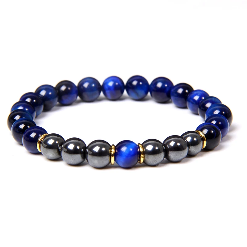 lapis lazuli Браслеты из натуральной чакры, радуги, тигровый глаз, мужские браслеты, энергетический баланс здоровья, браслет для мужчин, гематит, бусины, браслет, ювелирное изделие, подарок - Окраска металла: lapis lazuli