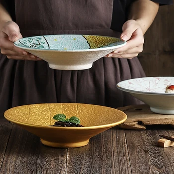 

10 Inch Japanese Painted Ceramic Soup Noodle Bowl Simple Home Large Capacity Fruit Salad Bowl Hotel Restaurant Kitchen Tableware
