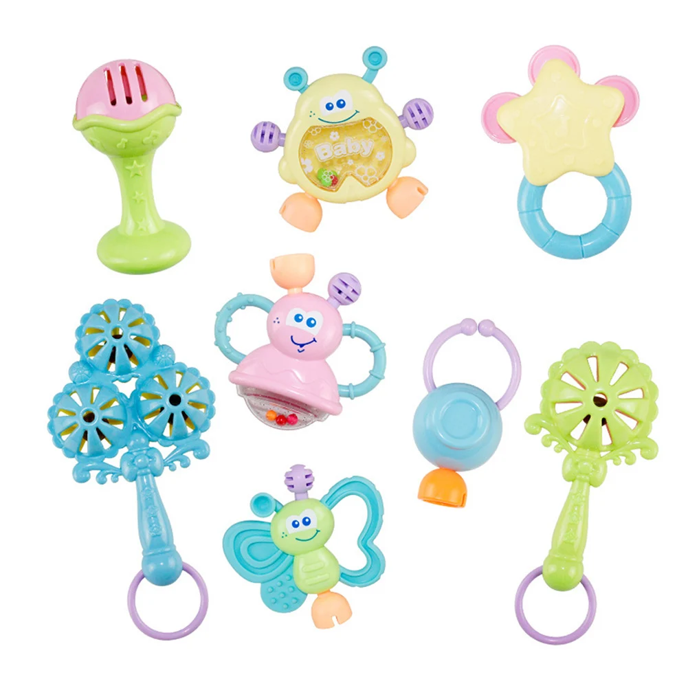 8 pcs set 1 Набор, Детские грызунки-погремушки, шейкер, колокольчик, развивающие игрушки для малышей, новорожденных, NSV775 - Цвет: 8 pcs set