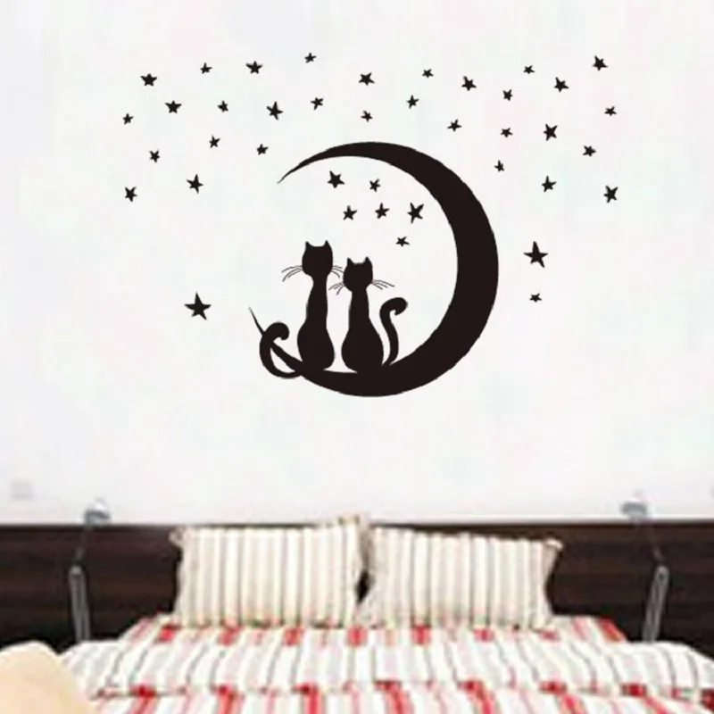 Creative wall stickers couple cat on the moon wall decal murals Nordic style for living rooms bedroom diy home decor wallpaper