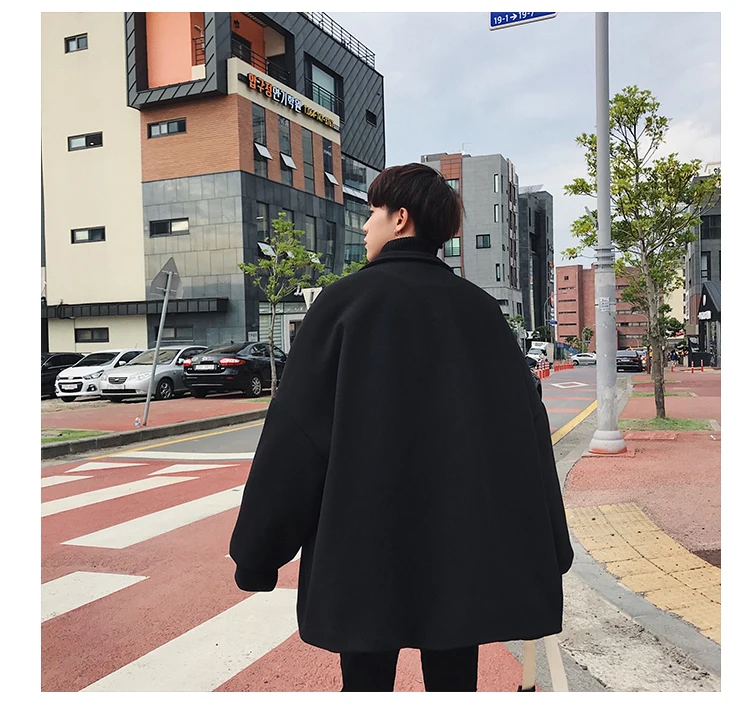 Korean Winter Man Fashion Tide Turn-down Collar Bat Sleeve Loose Casual Black/Khaki Color Woolen Blends Overcoat Coat M-2XL