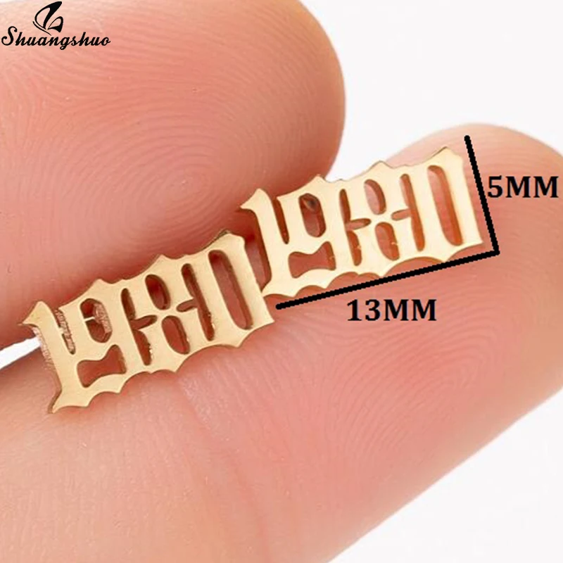 

Shuangshuo Stainless Steel Number Stud Earrings Women Girls Custom Year Jewelry Personalized Birthday Gift 1980 to 2010 Earings