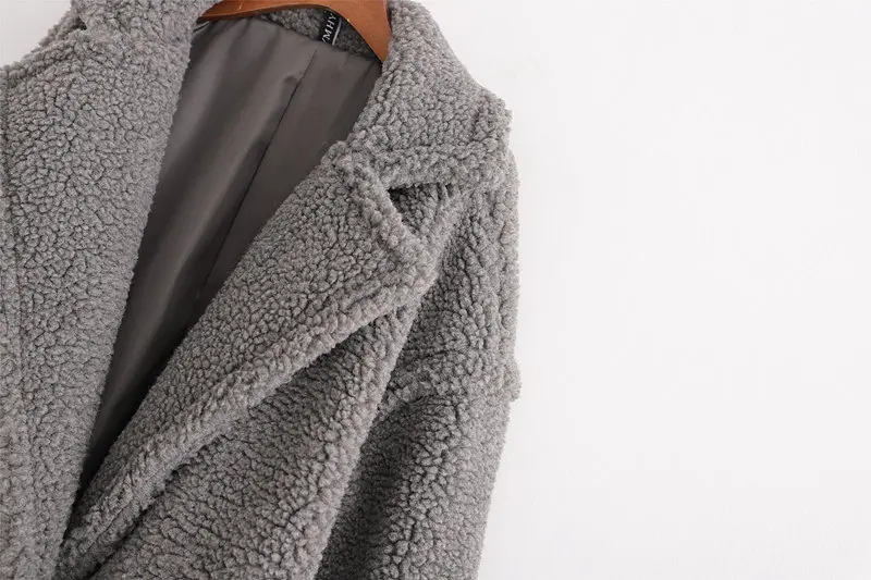 Autumn Winter Women Gray Teddy Coat Stylish Female Thick Warm Cashmere Jacket Casual Girls Streetwear
