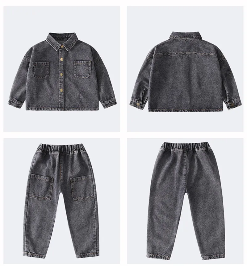 Комплекты детской одежды новые джинсовые маленькие девочки и мальчики куртка с двойным карманом джинсы костюм комбинезоны для детей одежда